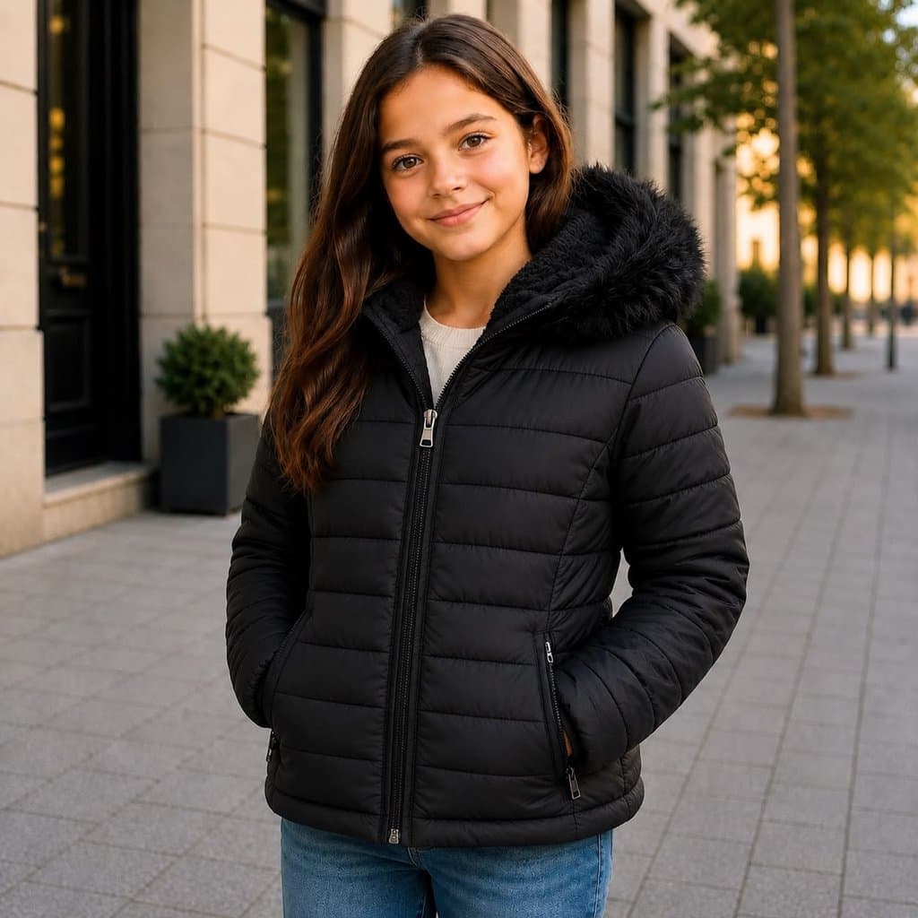 Jaqueta Bobojaco Puffer Infantil Feminina Inverno Capuz Removivel Impermeavel Frio Peluciada
