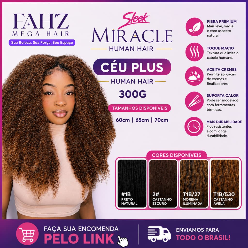 Cabelo Céu Plus Human Hair  320g 70cm Bio Fibra Premium