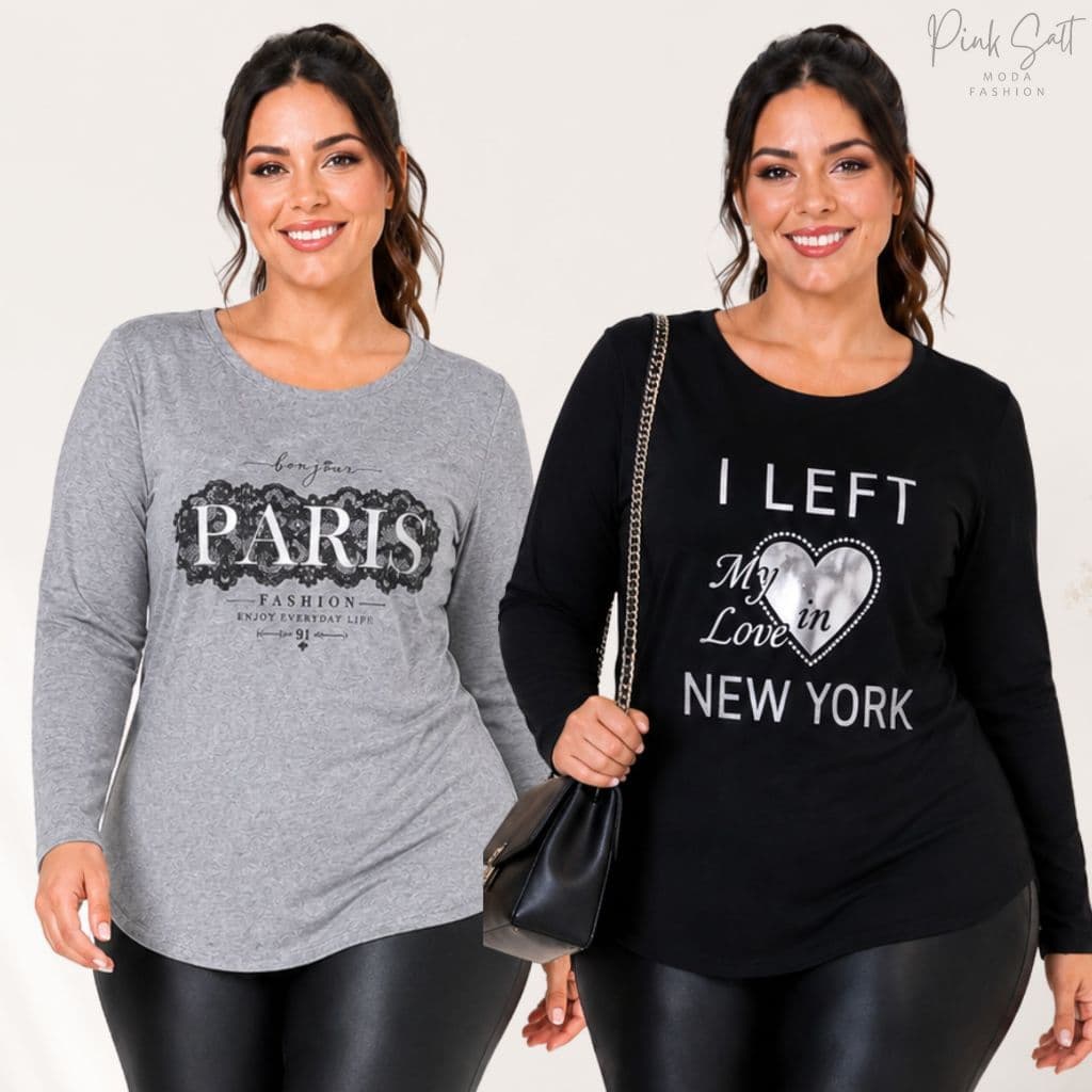 Kit 2 Blusa Estilosa de Manga Longa Feminina G ao G2 Pluz Size Tapa Bumbum Tecido Viscolycra Confortável Segunda Pele