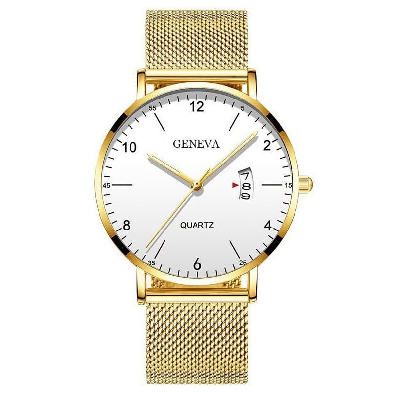 Novo relógio masculino, relógio de quartzo luminoso, modelo com pulseira de malha para estudantes, pulseira de couro, es