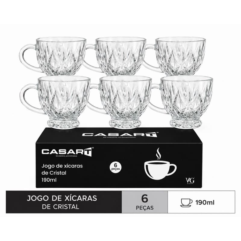 Kit 6 Peças Jogo de Xícaras de Cristal 190ml Mesa Posta Cristais
