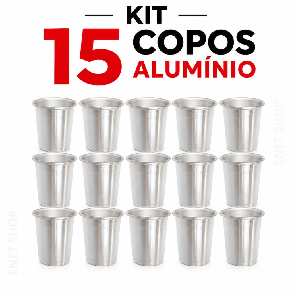 Kit 15 Copos de Alumínio 300ml Resistente Bar Festa Cerveja Restaurante
