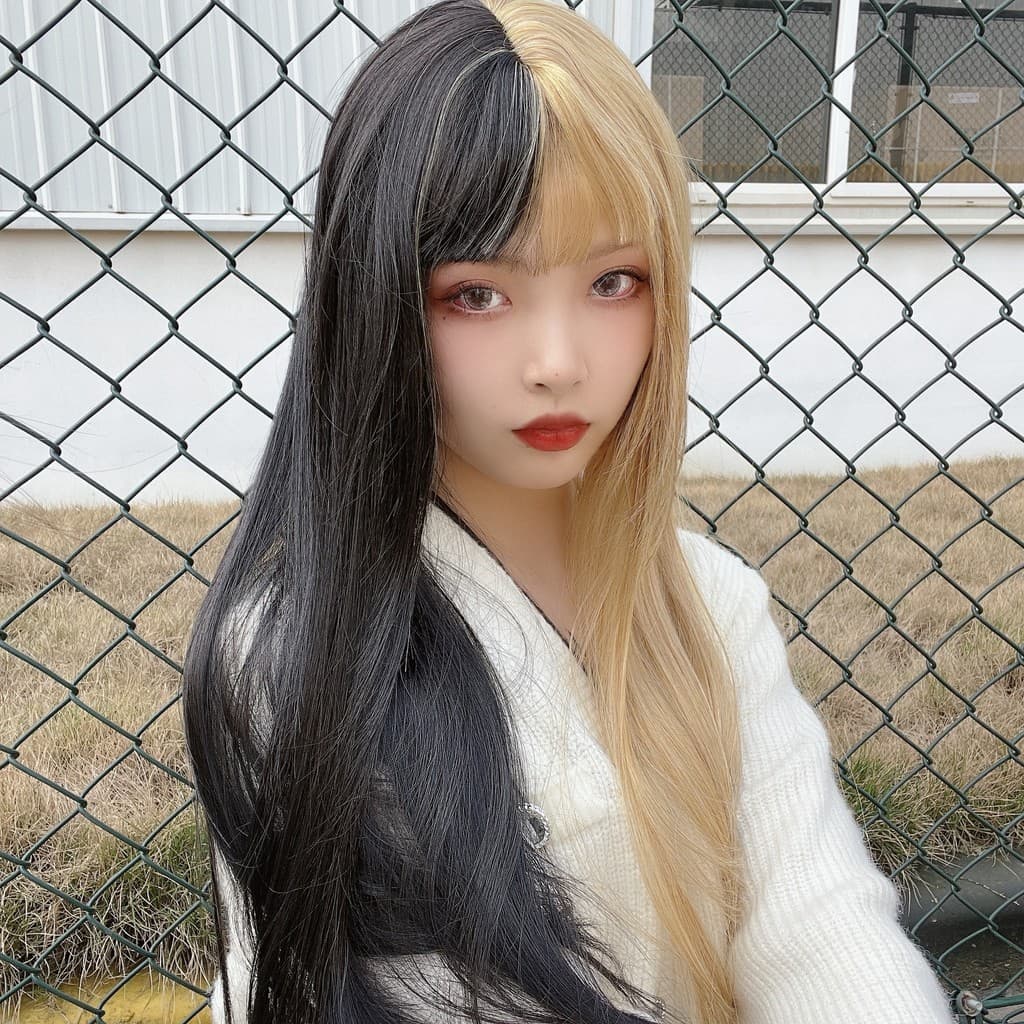 Perucas de cosplay de anime bidimensionais para homens e mulheres, cabelo sintético bicolor/único.