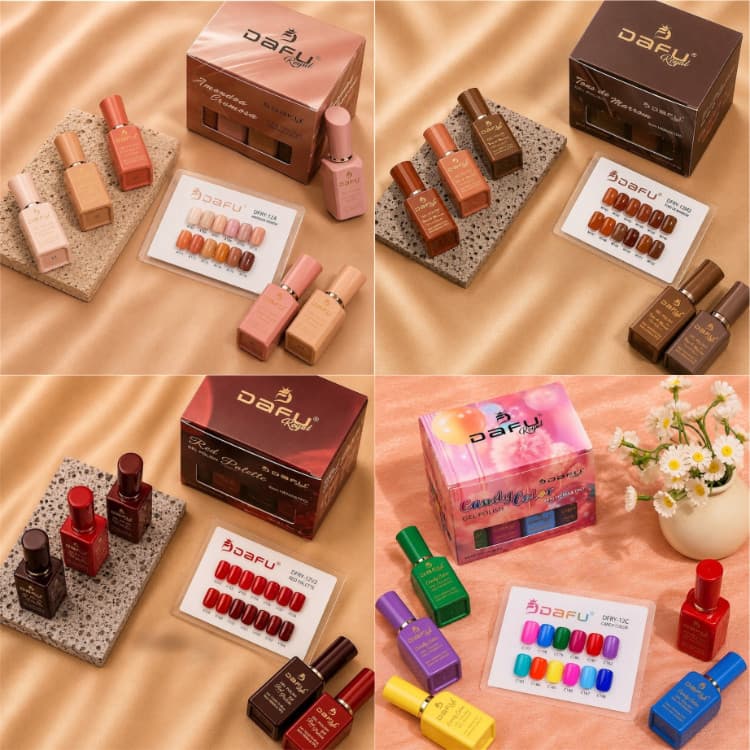 Kit 12 Esmaltes Gel Dafu Tons Marrons Terrosos Vermelhos Vinhos Led/UV Unhas SEM TPO 12 Cores 10ml