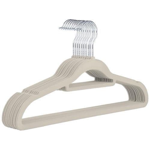 Kit 10 Cabides Slim Veludo Bege Antideslizante Closet Organização Gancho Roupa Armário Resistente