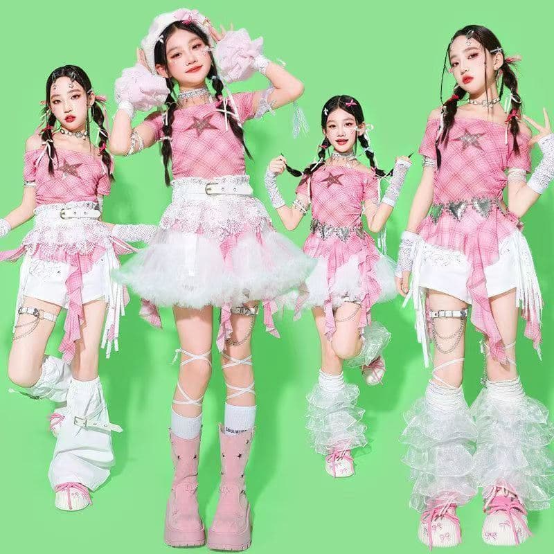 Meninas dopamina rosa brilhante diamante Jazz dança desempenho traje meninas Pettiskirt crianças dança de rua desempenho