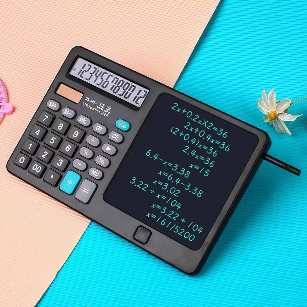 Calculadora com Tela Mágica para Anotações – 12 Dígitos – Carregamento Solar – Cor Preta