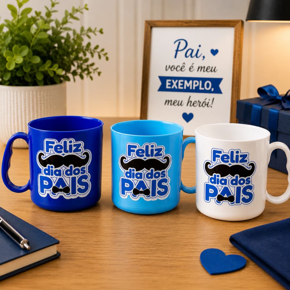Kit até 30 Canecas de Plástico Feliz dia dos Pais para Presentes Lembrancinhas