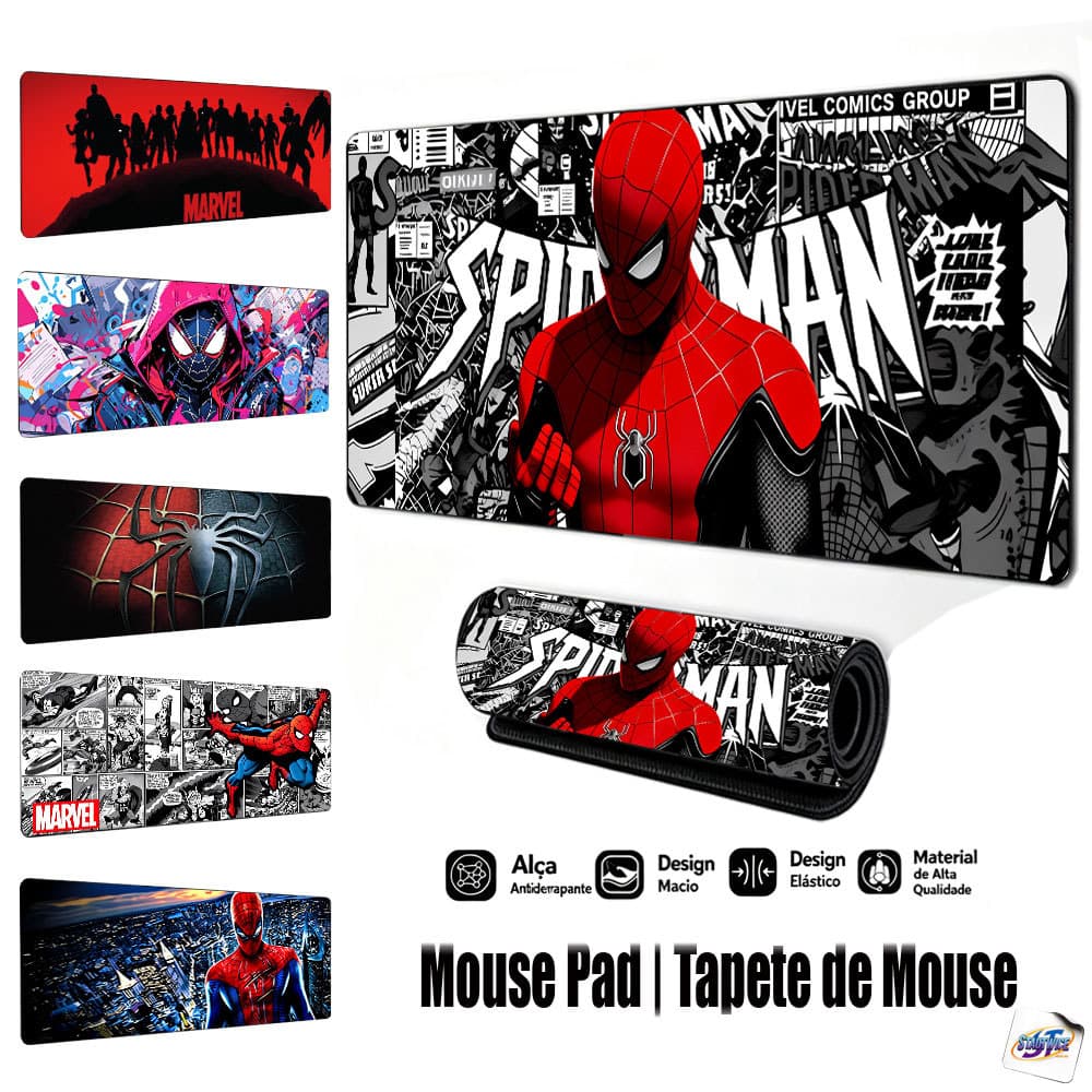 Mouse Pad Gamer Tapete de Mouse 80x30cm Homem-Aranha, Base de Borracha Antiderrapante Borda Costurada FPS Escritório