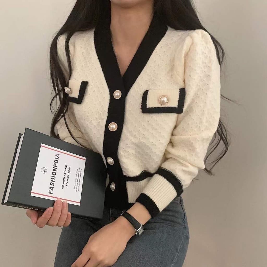Estilo Coreano Moda Feminina Ins Vintage Xadrez Malhas Fino Frente Aberta Cardigan Camisola