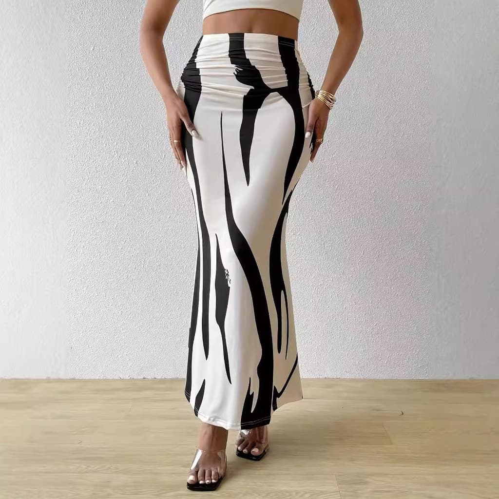 Padrão Zebra padrão mais magro olhar alto venda quente meio comprimento magro cintura alta Fishtail lápis saia longa