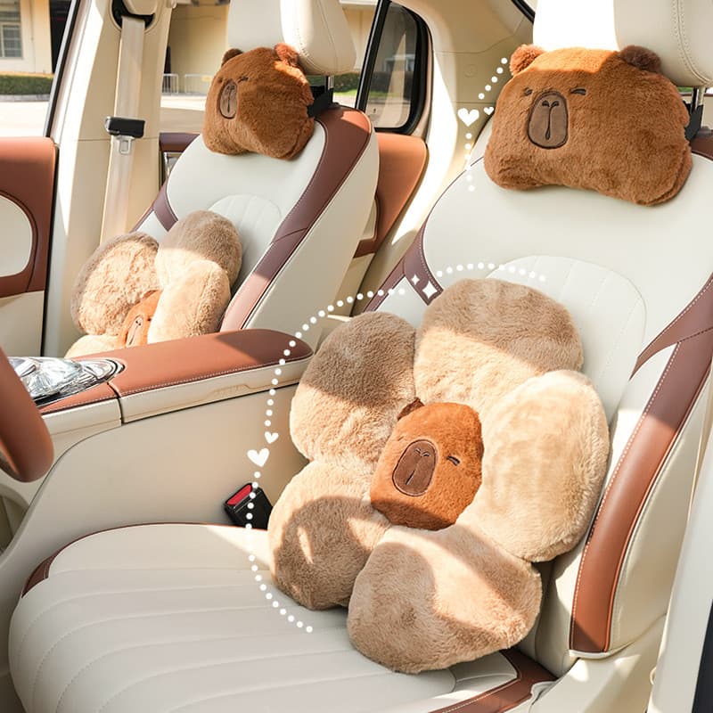 Apoio de cabeça de carro macio para todas as estações, almofada de pescoço de capivara para carro, suporte lombar macio
