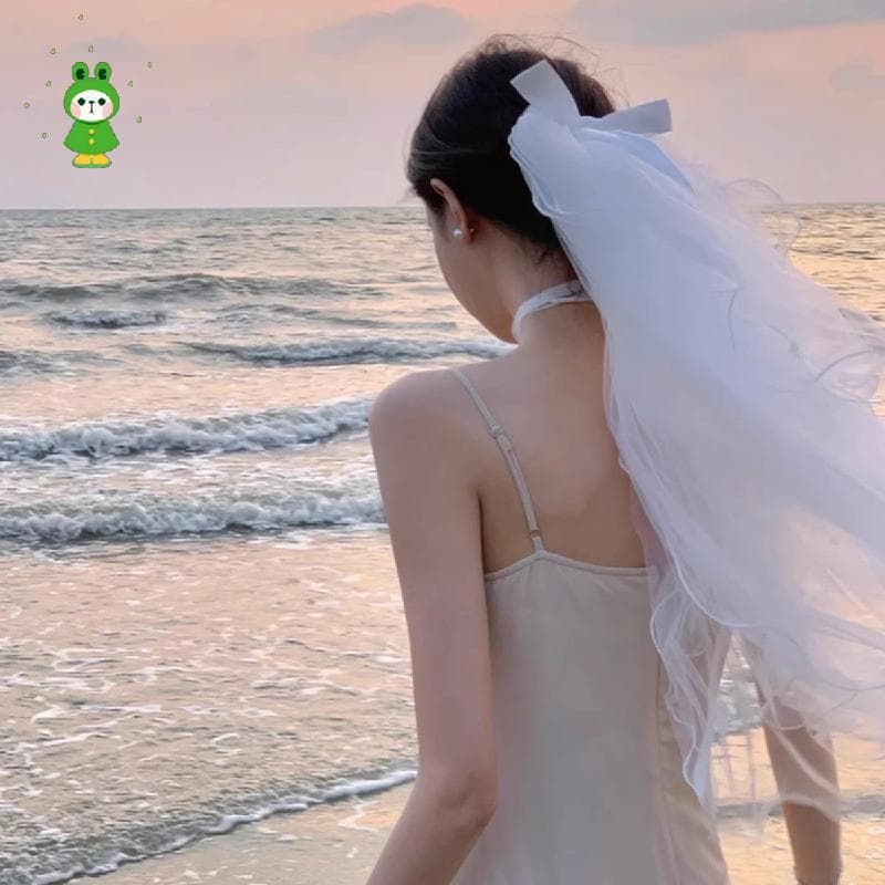 Véu De Casamento Curto De Pérola De Camada Dupla Com Clipe De Jacaré De Arco , 55 Cm Branco