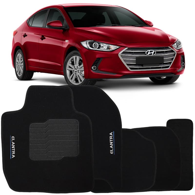 Tapete Carpete Elantra 2010 à 2018 Preto Logo Bordado Jogo 5 Peças Personalizado Automotivo
