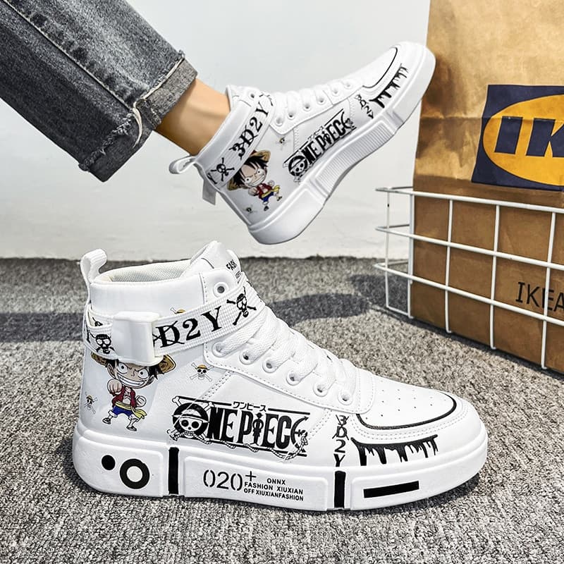 Novo Tênis Anime Combinando Uma Peça Luffy Zoro Ace Moda Sapatos De Cano Alto