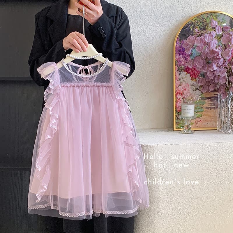 2026 versão coreana meninas vestido meninas saia meninas sem mangas vestido de renda de gaze