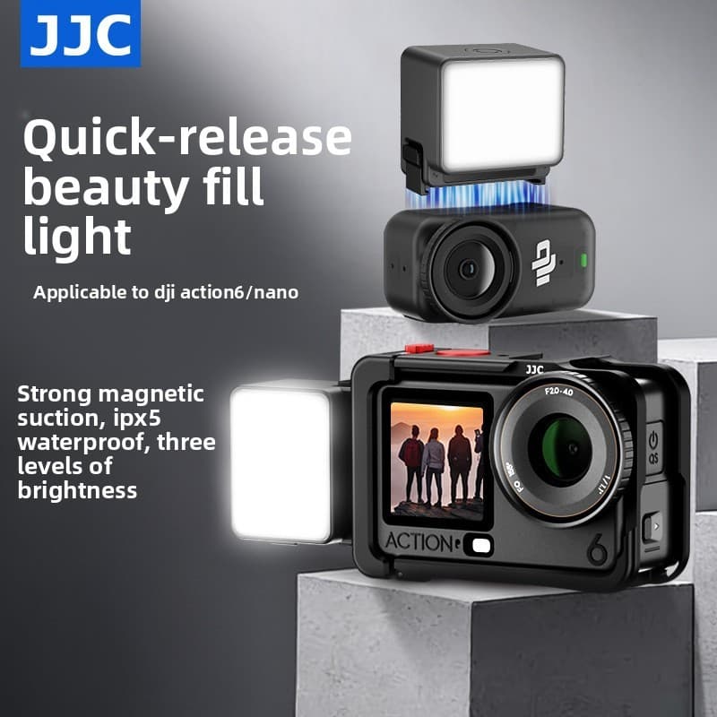 Pronta Entrega |   Luz de Preenchimento Magnética JJC para DJI Osmo Nano & Action 6 |   Mini Luz de Vídeo LED para Câmer