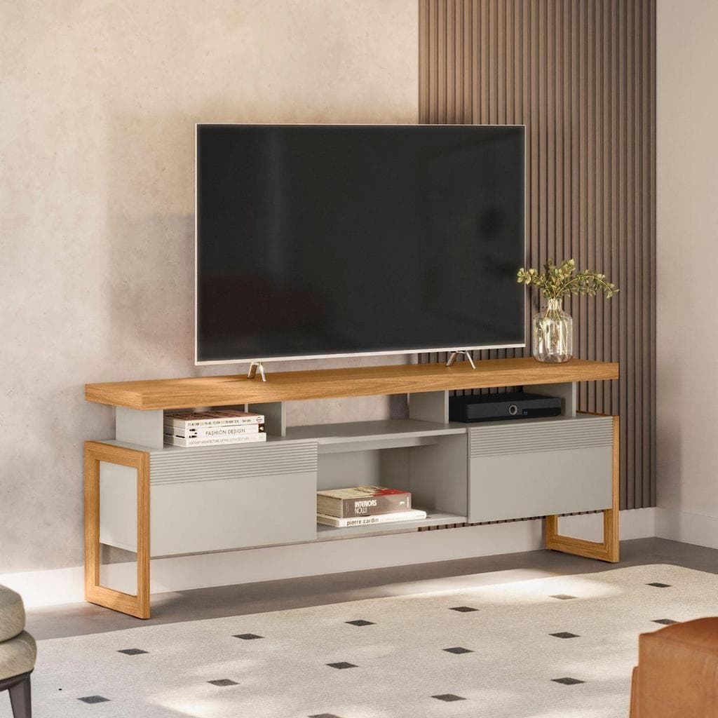 Rack Para TV Esmeralda 180cm Nature Off White Para Sala