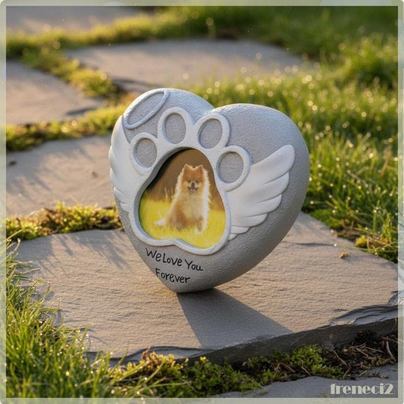 [Freneci2] Pedra Memorial Para Animais De Estimação Com Asas De Penas , Slot Fotos , Lembrança Personalizada , Placa De