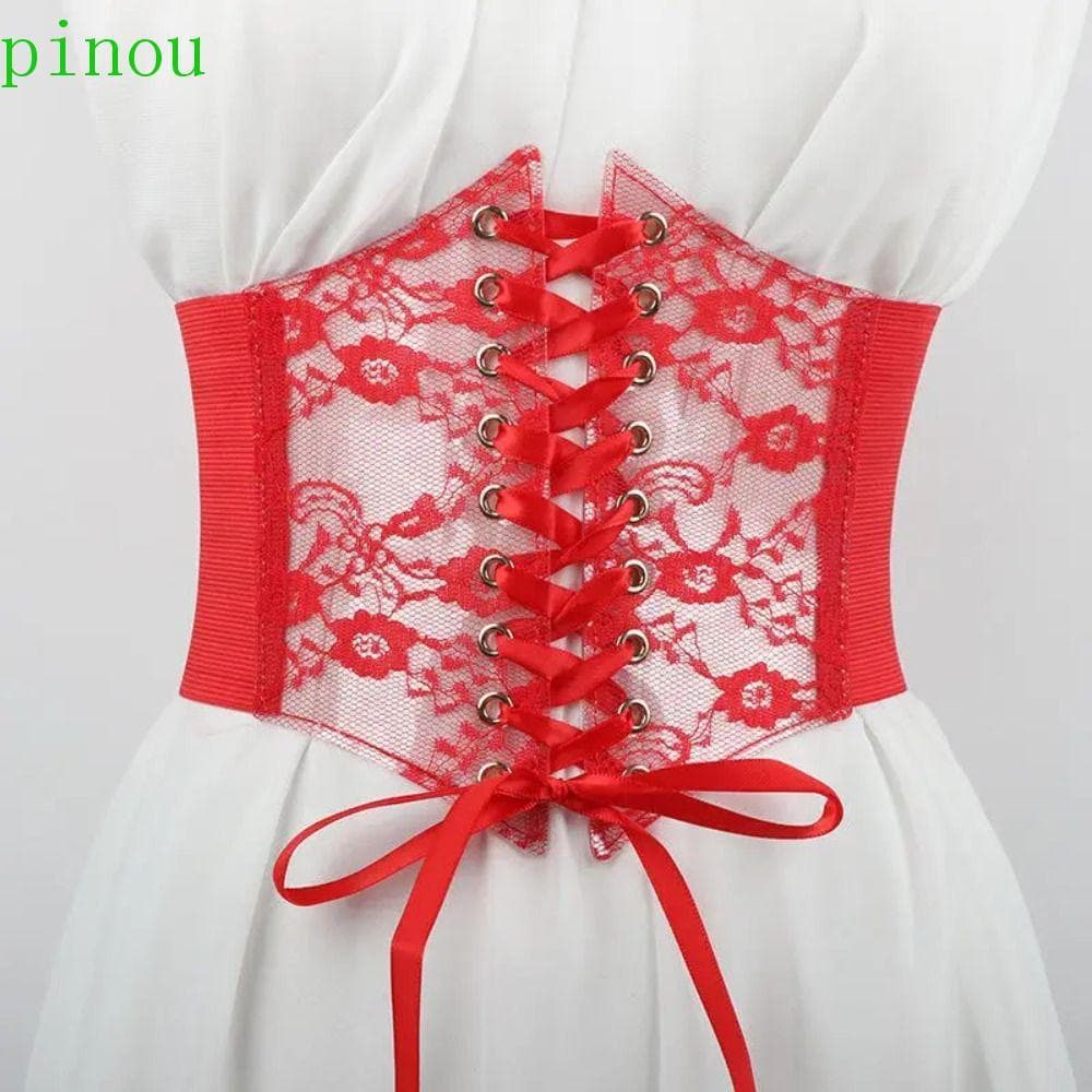 Cinto Espartilho Com Cadarço PINOU , Cintos De Cintura Para Emagrecimento De Renda Larga Bordado De Flores , Alta