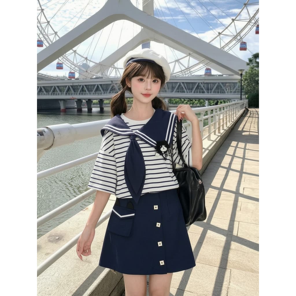 Mori menina tribo jk estilo Preppy redução de idade terno de marinheiro bonito menina gola marinha camiseta feminina sai
