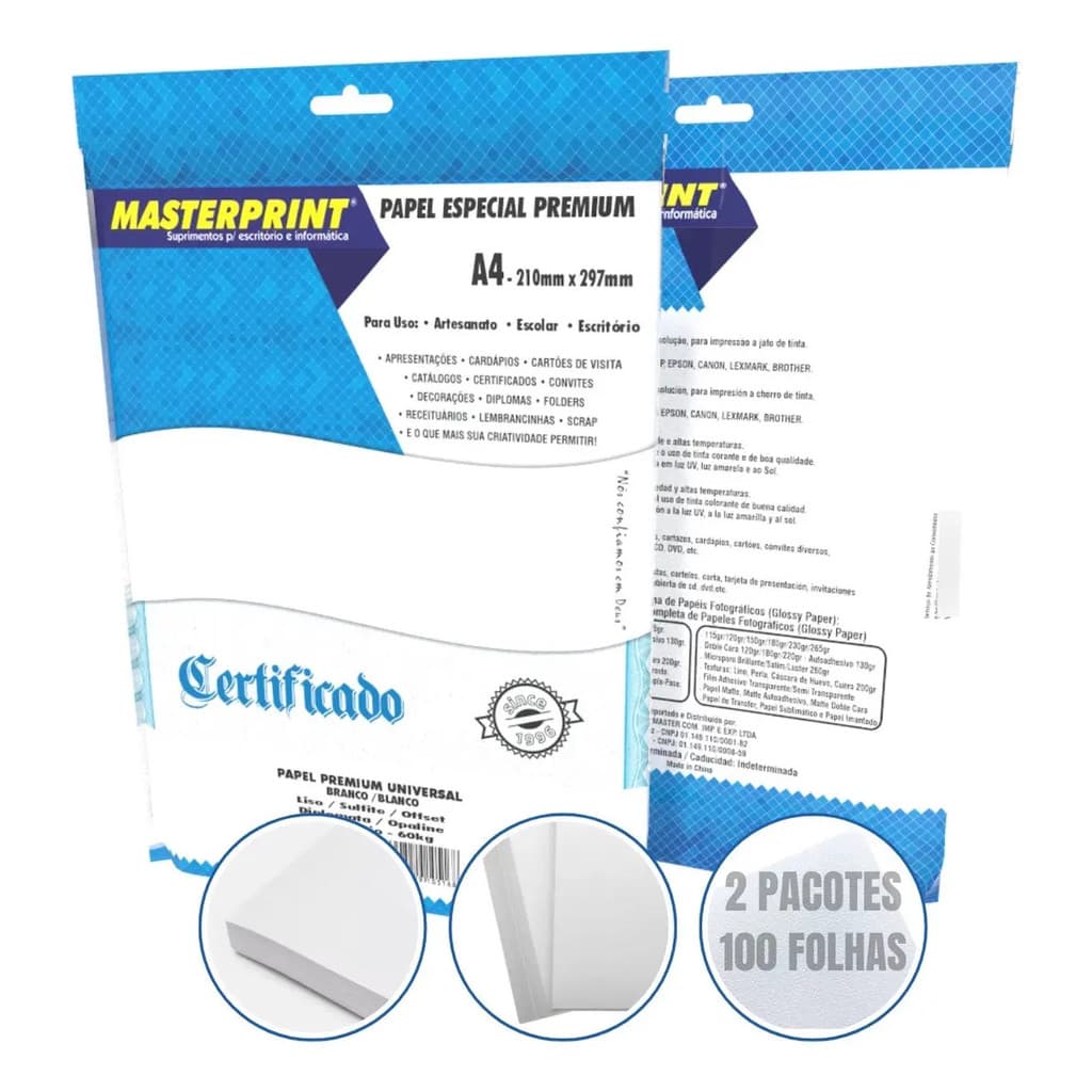 Papel Offset Opaline Liso Diplomata Branco 100 Folhas 180g