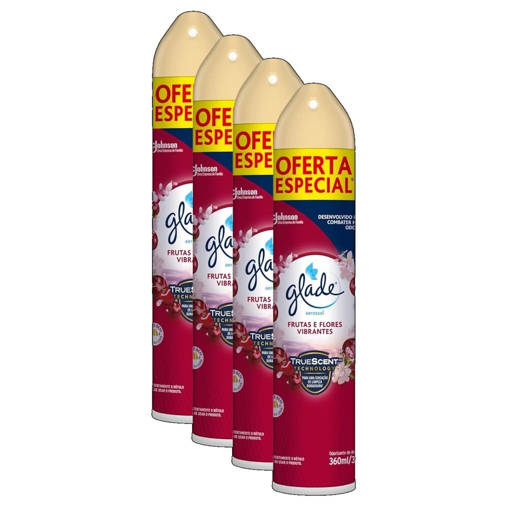 kit 4 Glade Aromatizador de Ambiente Odorizador de Ambiente Frutas e Flores Vibrantes Aerosol 360ml
