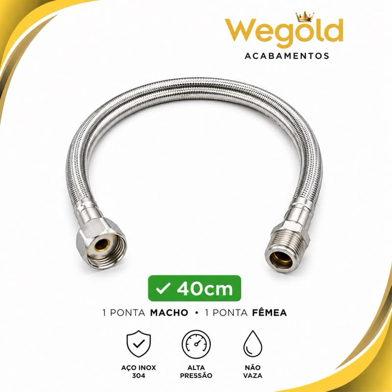 Engate Flexível 40cm Inox - Mangueira Engate 1/2