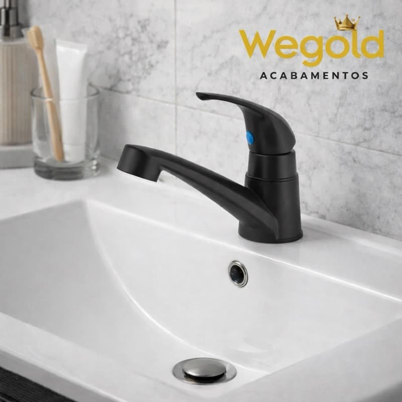 Torneira Monocomando Preta Monoup Abs Para Banheiro  Bancada