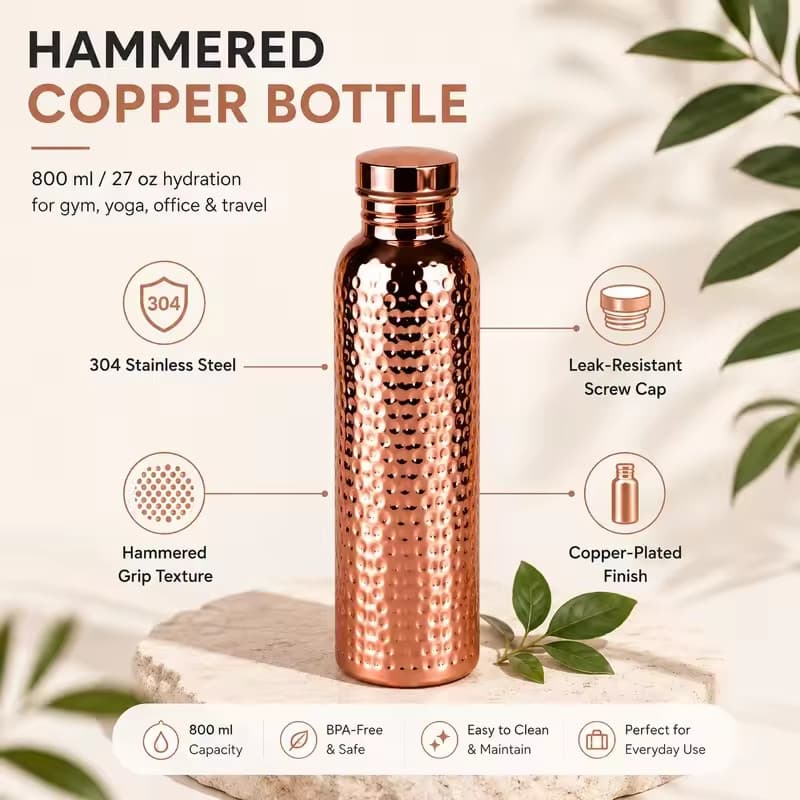 ASFLY 800ML Garrafa De Água De Cobre Galvanizado À Prova De Vazamento Portátil Isolado 304 Aço Inoxidável Aperto Antider
