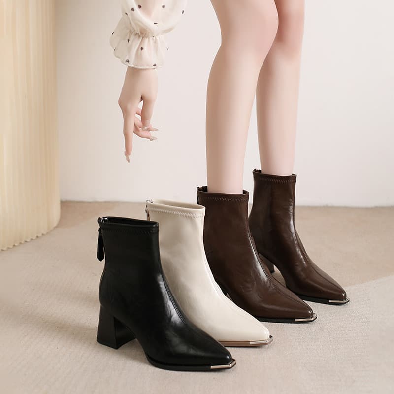 Botas Longas de Bico Fino para Mulheres, Outono 2025, Botas Altas de Salto Fino com Zíper Traseiro, Botas de Salto Alto