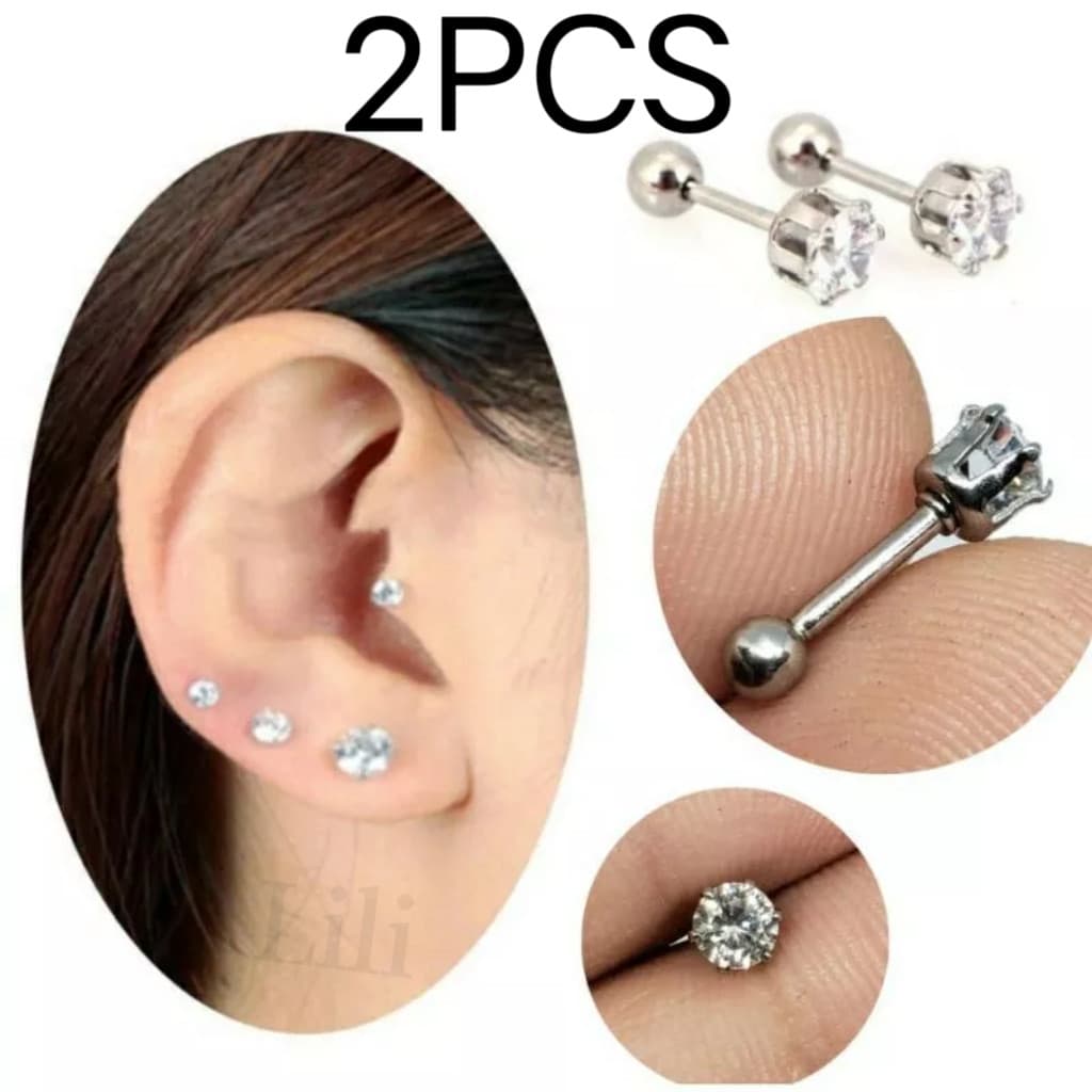 2 unis Piercing Tragus Cartilagem Ponto De Luz Zirconia Aço