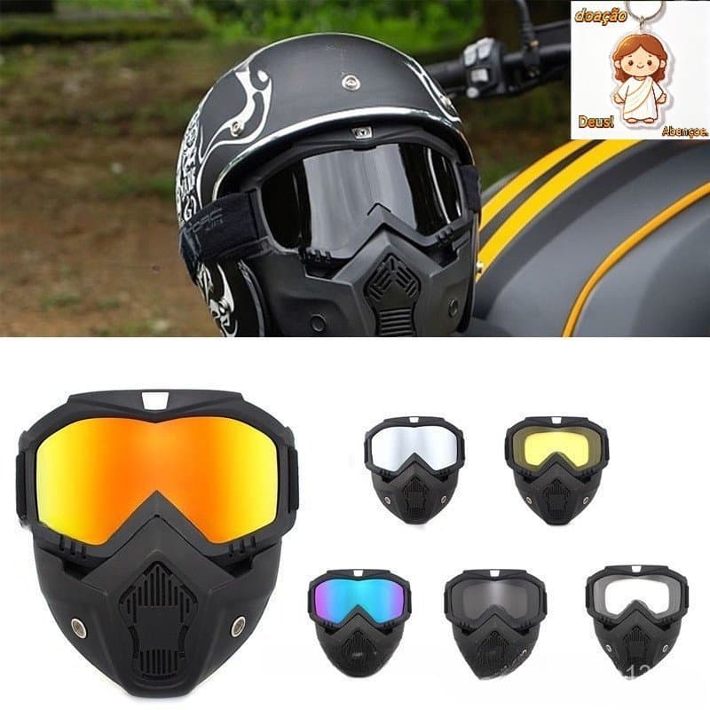 Máscara Facial Retro para Motocicleta Harley, Proteção Tática, Máscara CS, Óculos à Prova de Vento e Areia