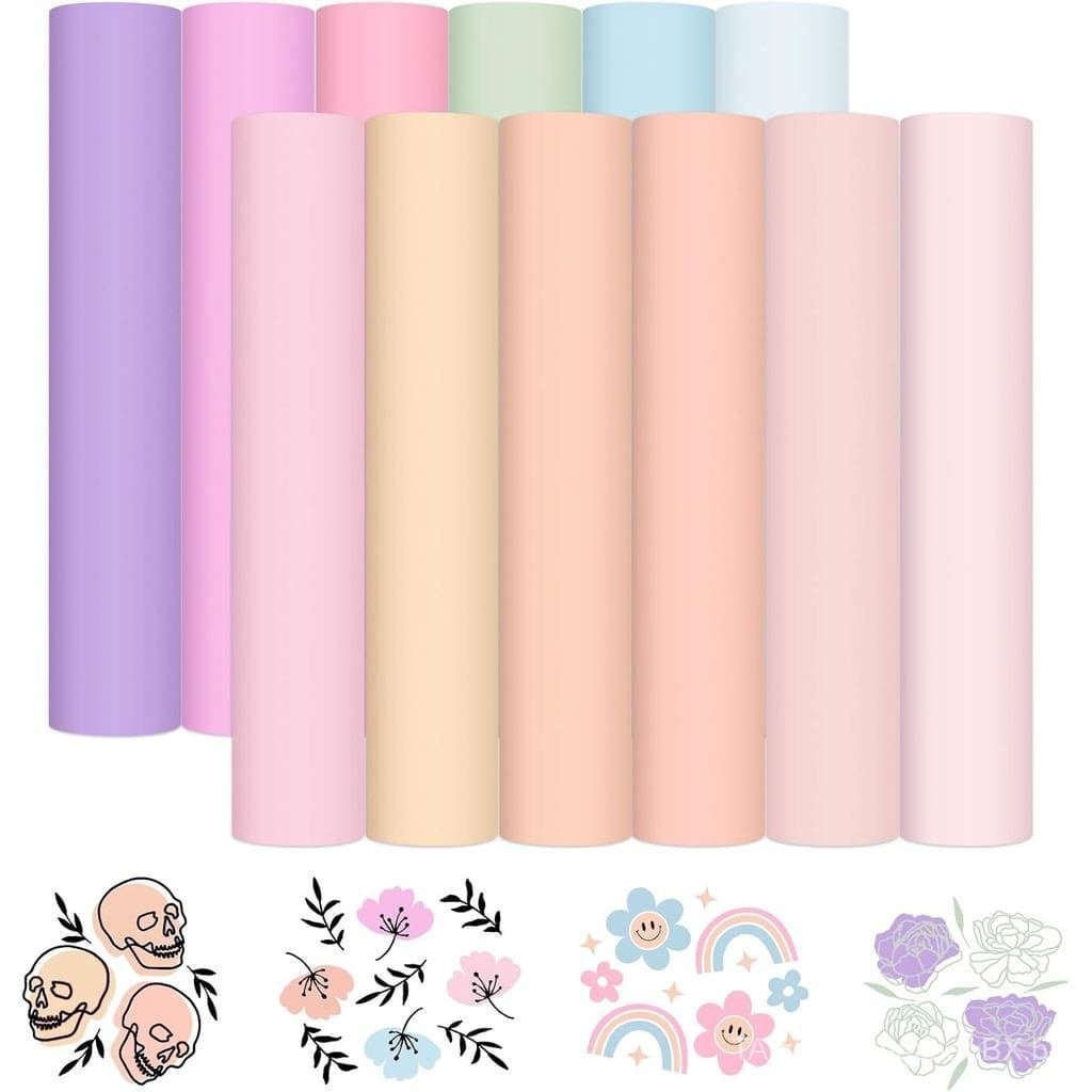 Pacote de Vinil Adesivo Pastel VINYL FROG - 12 Folhas de Vinil Artesanal Fosco Boho 12"x12" em 12 Cores Sortidas para a