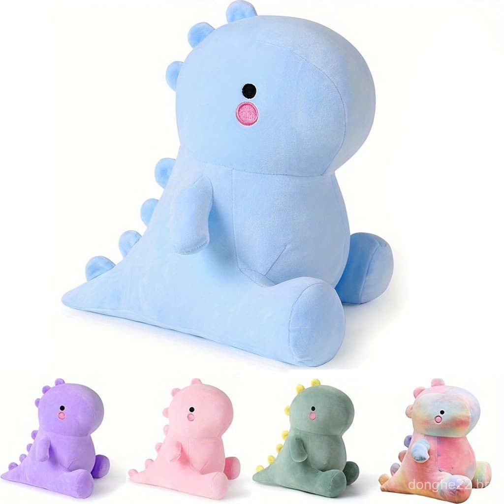 Brinquedo fofo de dinossauro e menina, uma boneca de tecido colorida e em estilo cartoon.