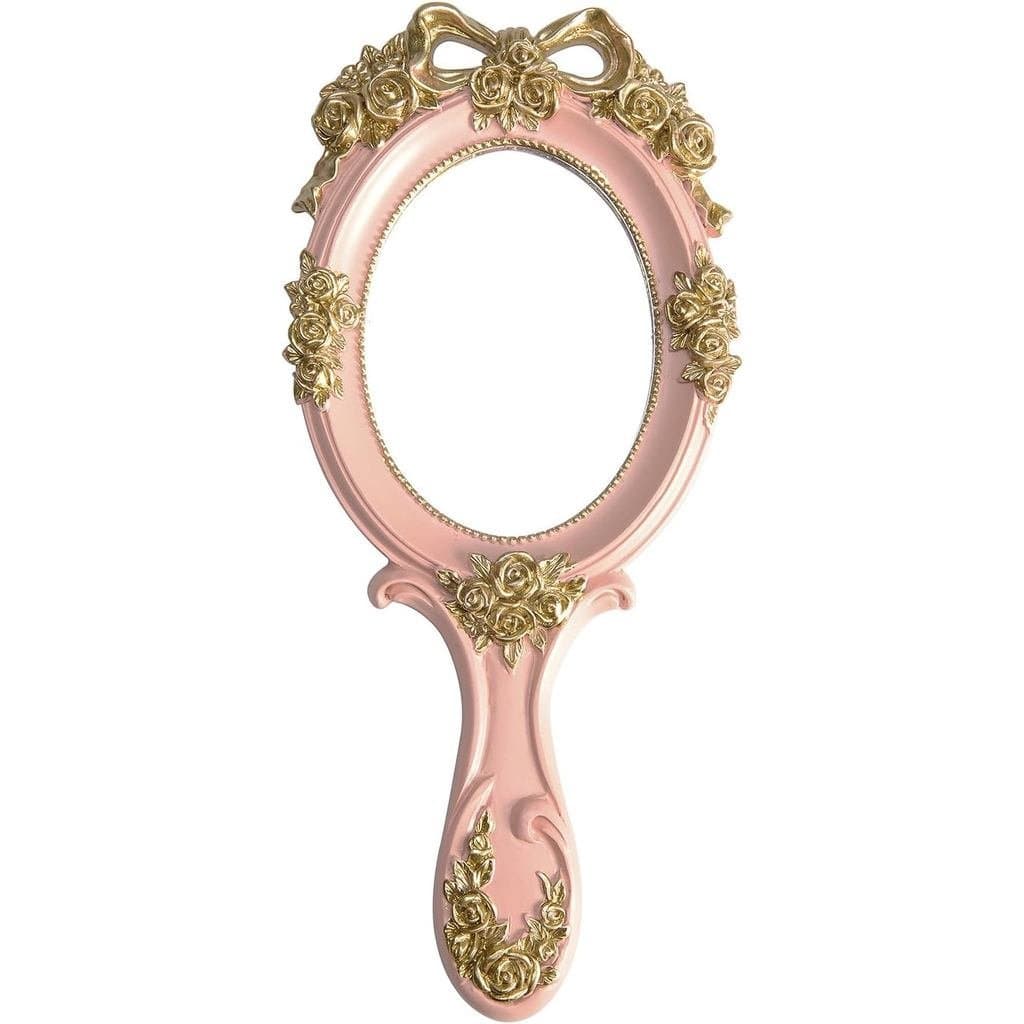 Espelho de mão Nerien, espelho de maquiagem de viagem, espelho cosmético de metal estilo princesa, espelho oval portátil