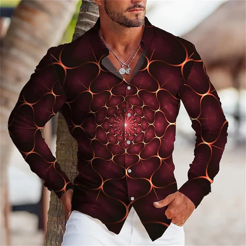 Camisas masculinas com estampas 3D, camisas de manga longa com botões, camisas de moda masculina estilo street, tamanho