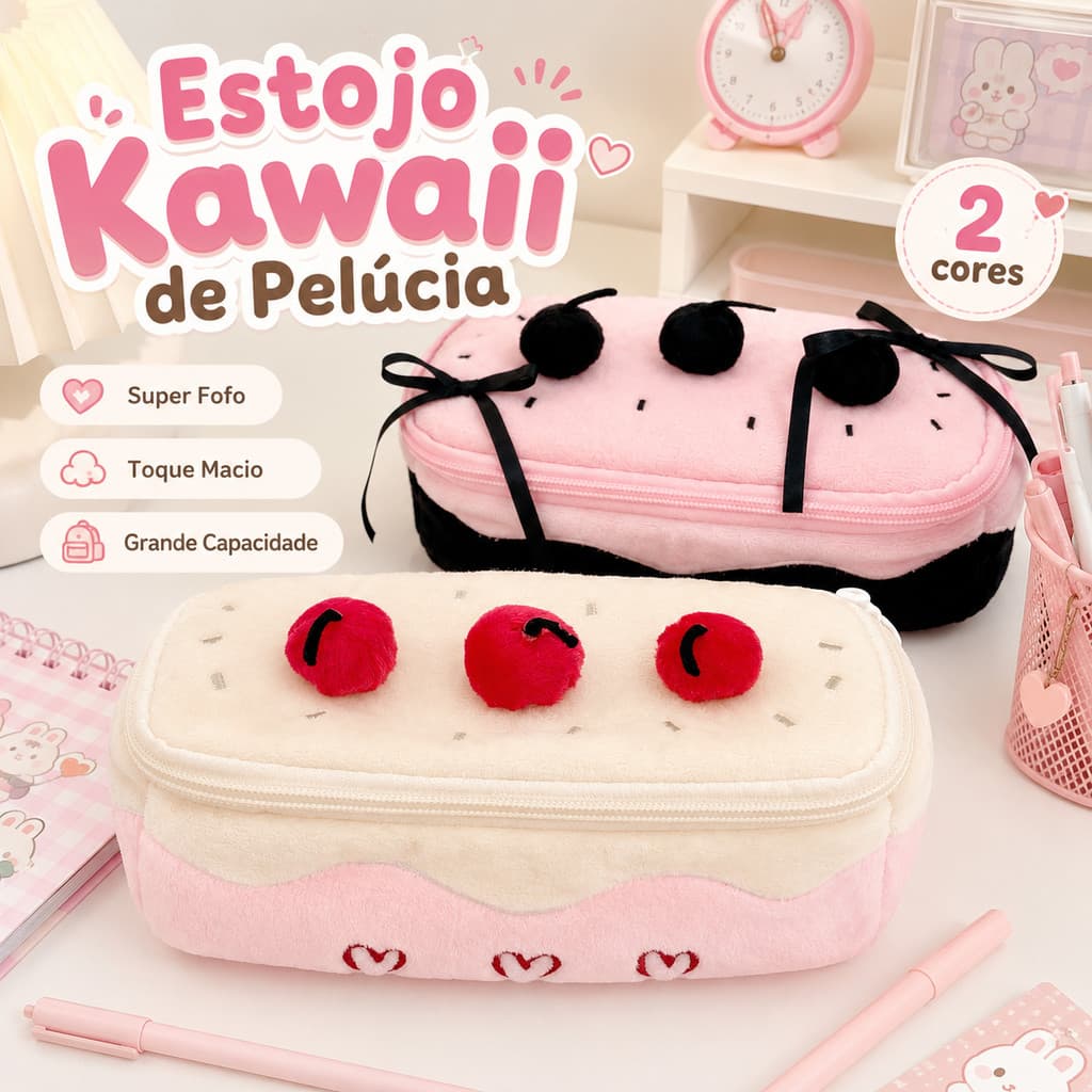 Estojo Kawaii Pelúcia 3D de Lápis Canetas Material Escolar Volta às Aulas Presente Fofo Lindo Meninas Feminino