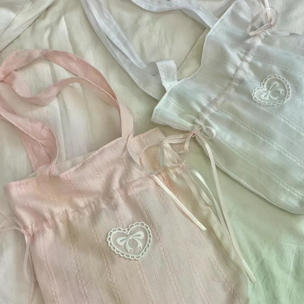 Nova menina coração Ballet estilo laço-Up arco bolsa de lona cor sólida cordão cordão grande capacidade Commuter ombro p