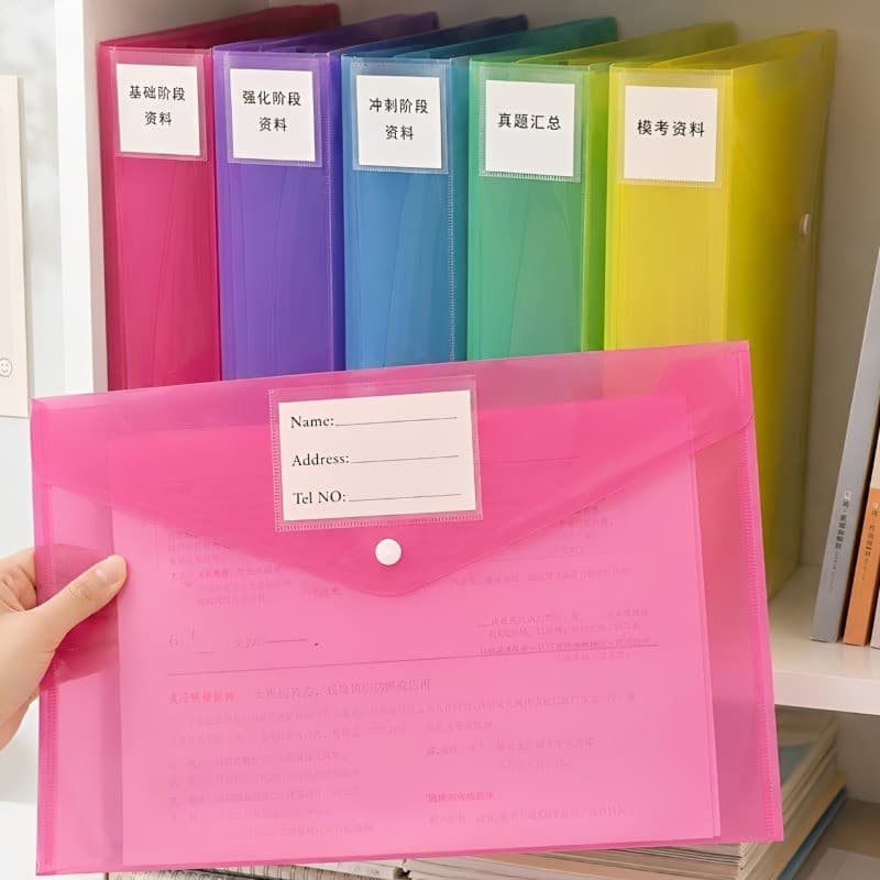 Pastas De Arquivo De Plástico Coloridas De 10 Unidades-Tamanho A4-Saco De Armazenamento De Escritório Escolar-Com Etique