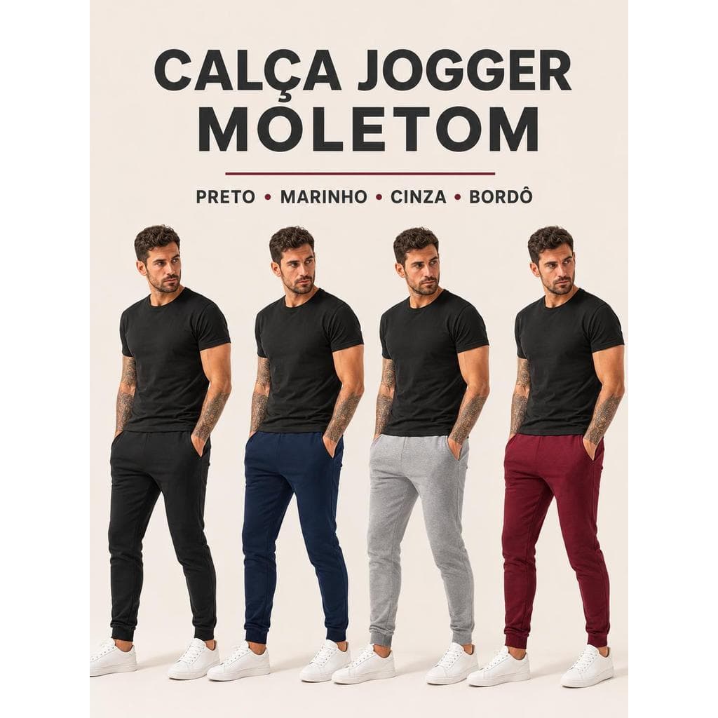 Calça de Moletom Masculina Básica Peluciada com Bolsos Laterais
