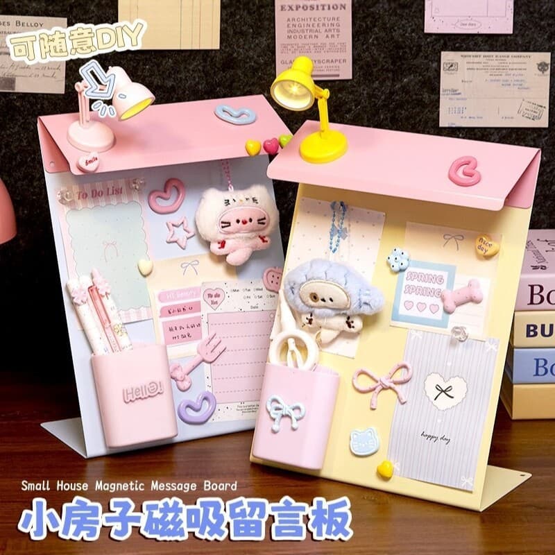 Quadro Magnético de Mesa Casa Fofa Estilo Creme Painel de Recados Memo Board Expositor de Ímãs Para Estudo Escritório