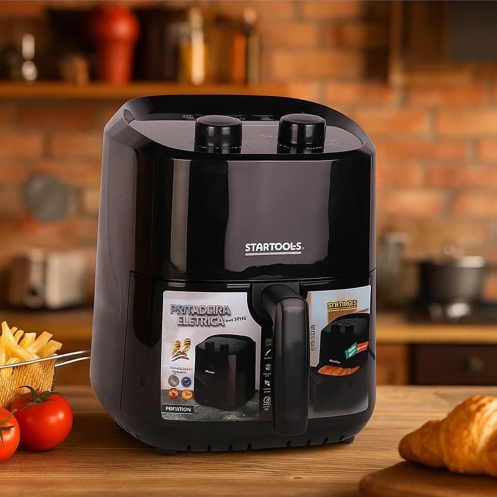 Air Fryer Elétrica Preta sem Óleo Fritadeira Batata Carne Frango Preparo Assa Panela Fazer