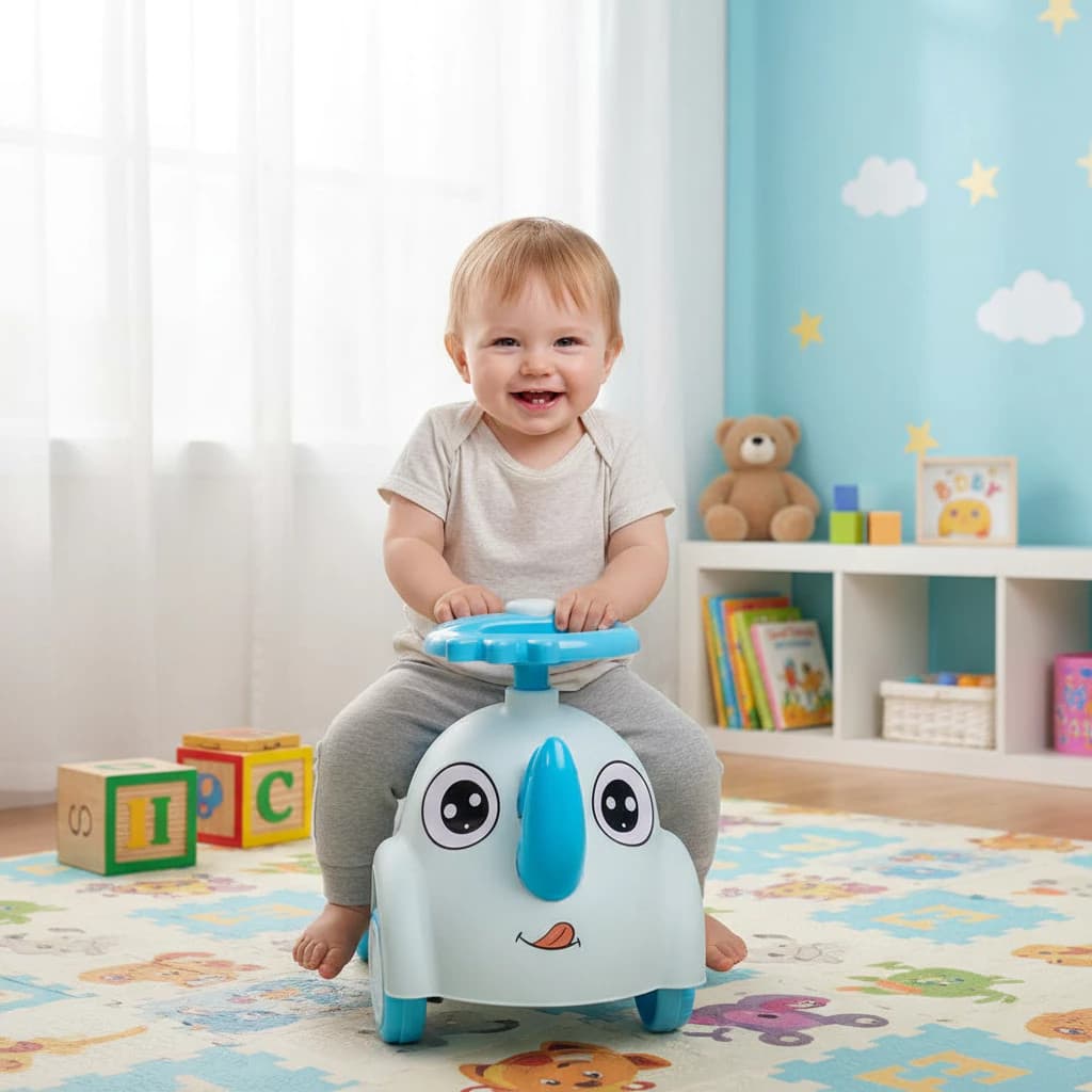 Andador Infantil Rinoceronte Azul Brinquedo Andador Motinha Carrinho Criança Presente Imperdível