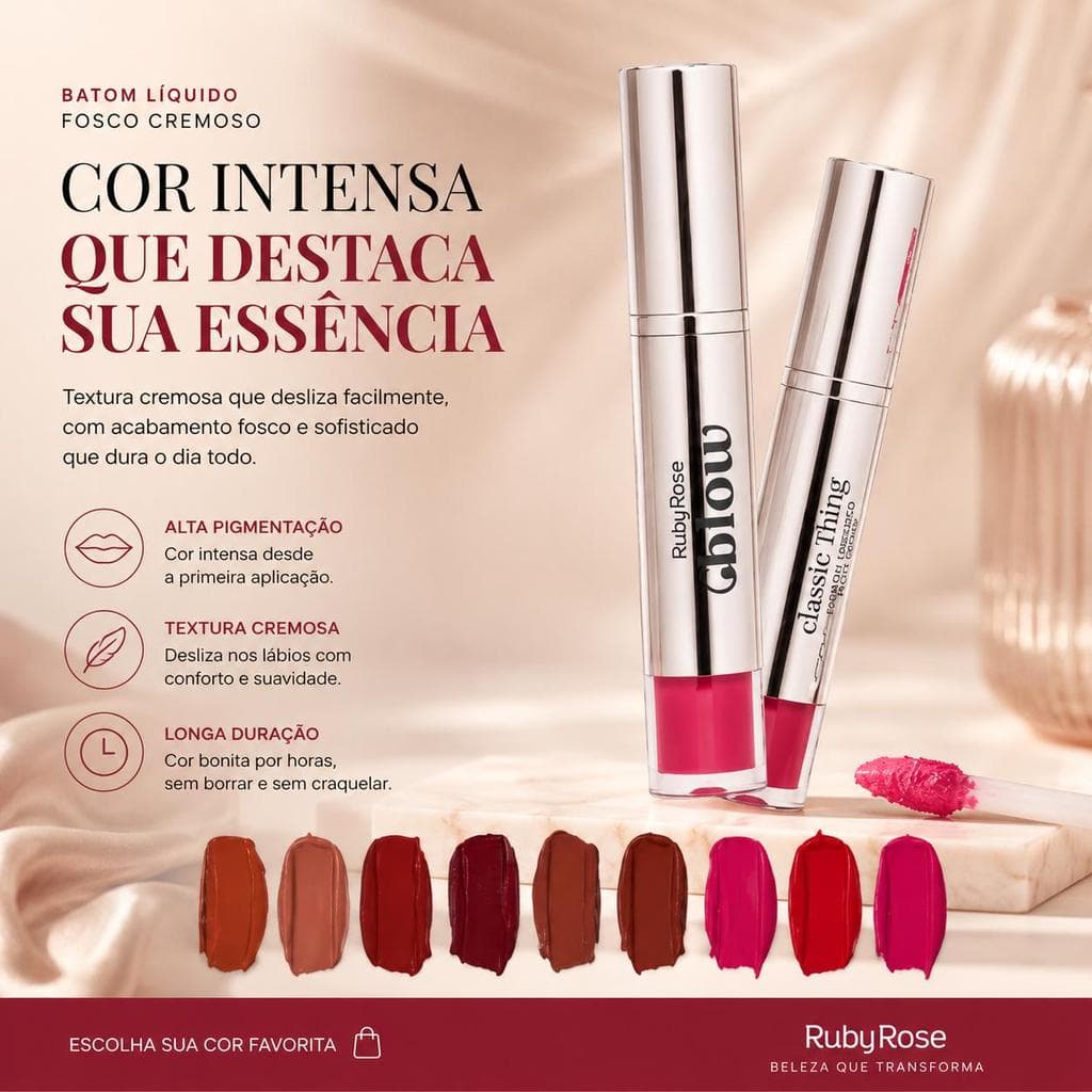Ruby Rose Batom Líquido Cremoso Blow Classic Thing Ruby Rose com Alta Pigmentação e Cobertura Intensa para Maquiagem