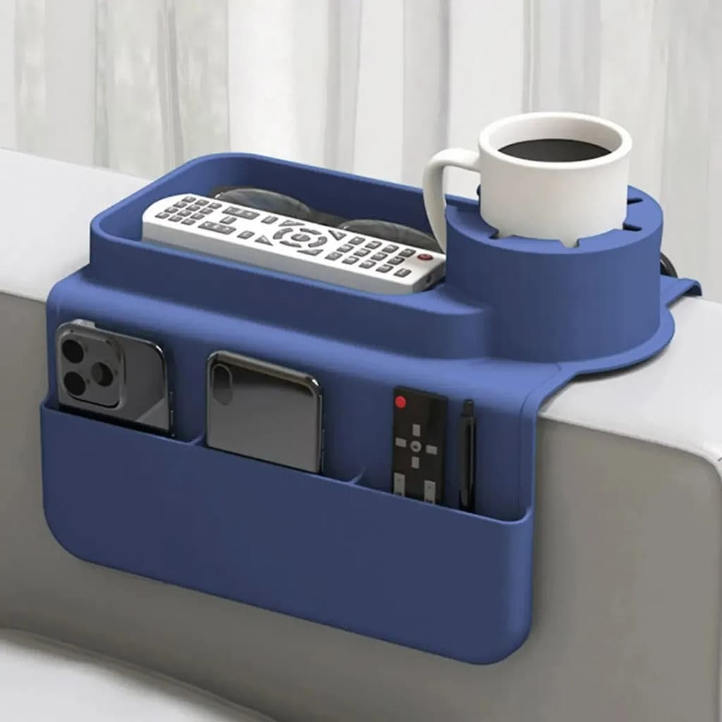 Organizador Bandeja Braço Sofá Silicone Porta Objetos Copo  Celular Azul-marinho