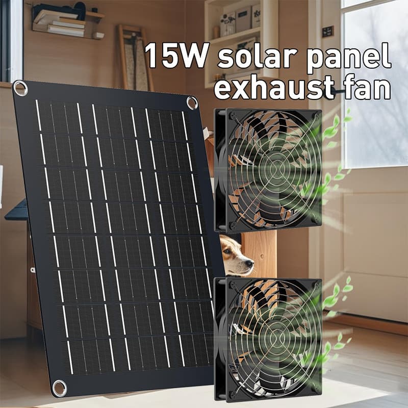 Painel Solar profissional transfronteiriço de 15 W com ventiladores duplos adequados para pátio externo, casa de frango,