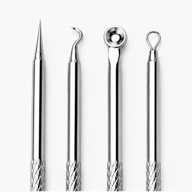 Extrator de Cravos Inox Kit 11cm 4 Peças Acne Espinha Profissional Removedor Pinça Agulha Ponta Dupla Limpeza Pele
