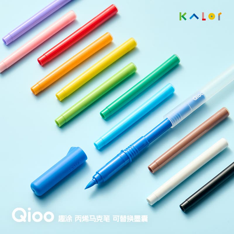 Kalor Qioo Marcador acrílico revestido divertido Saco de tinta substituível Arte do aluno Marcador acrílico de segurança
