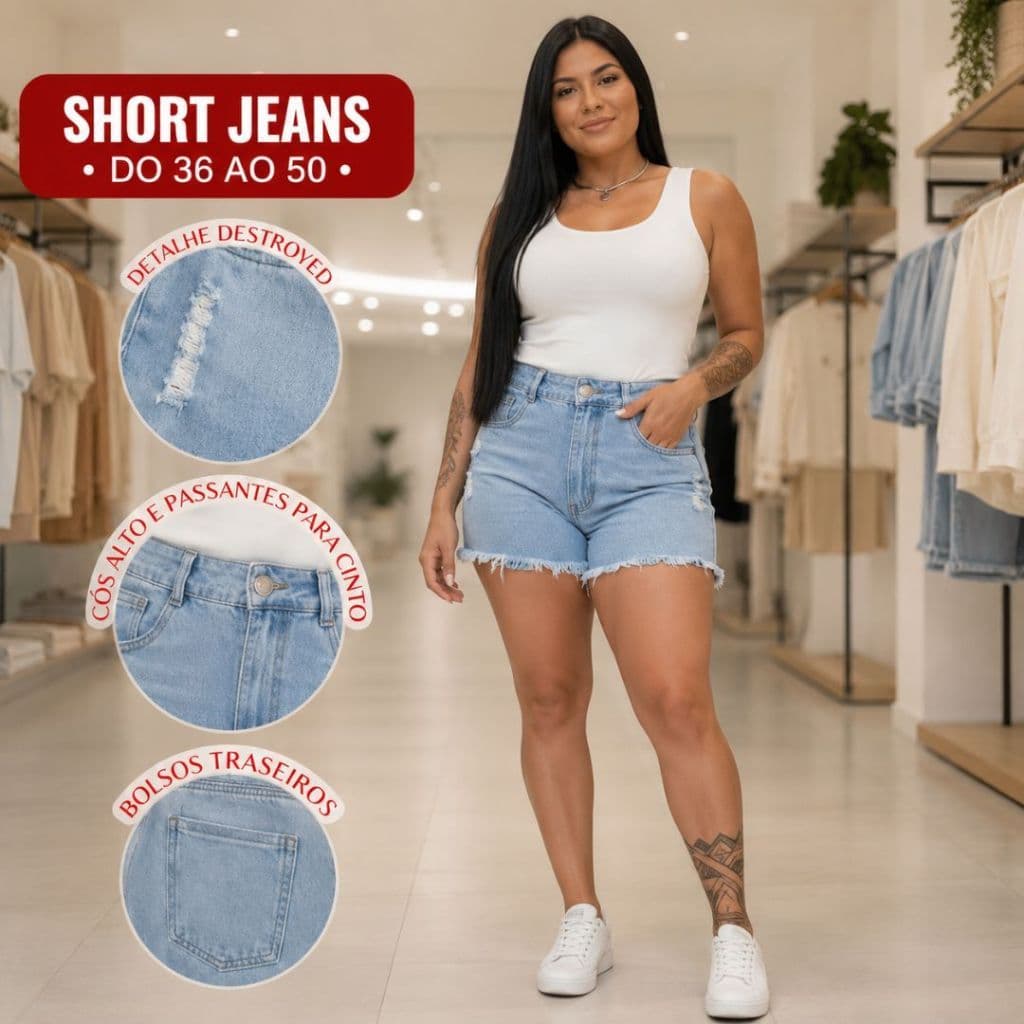 Short Jeans Feminino do 36 ao 50 Acabamento Premium Azul Plus Size Moderno